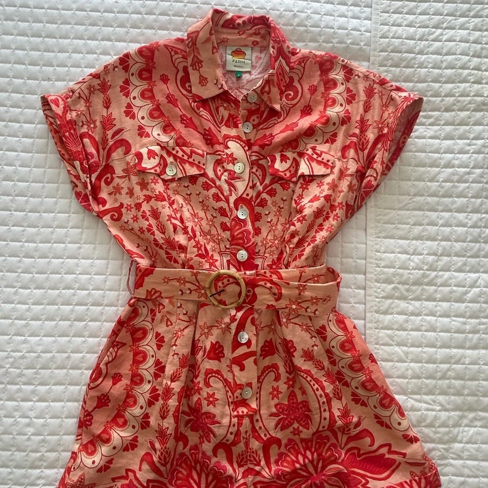 Farm Rio Jaipur Linen Print Romper with Belt - Picture 11 of 13